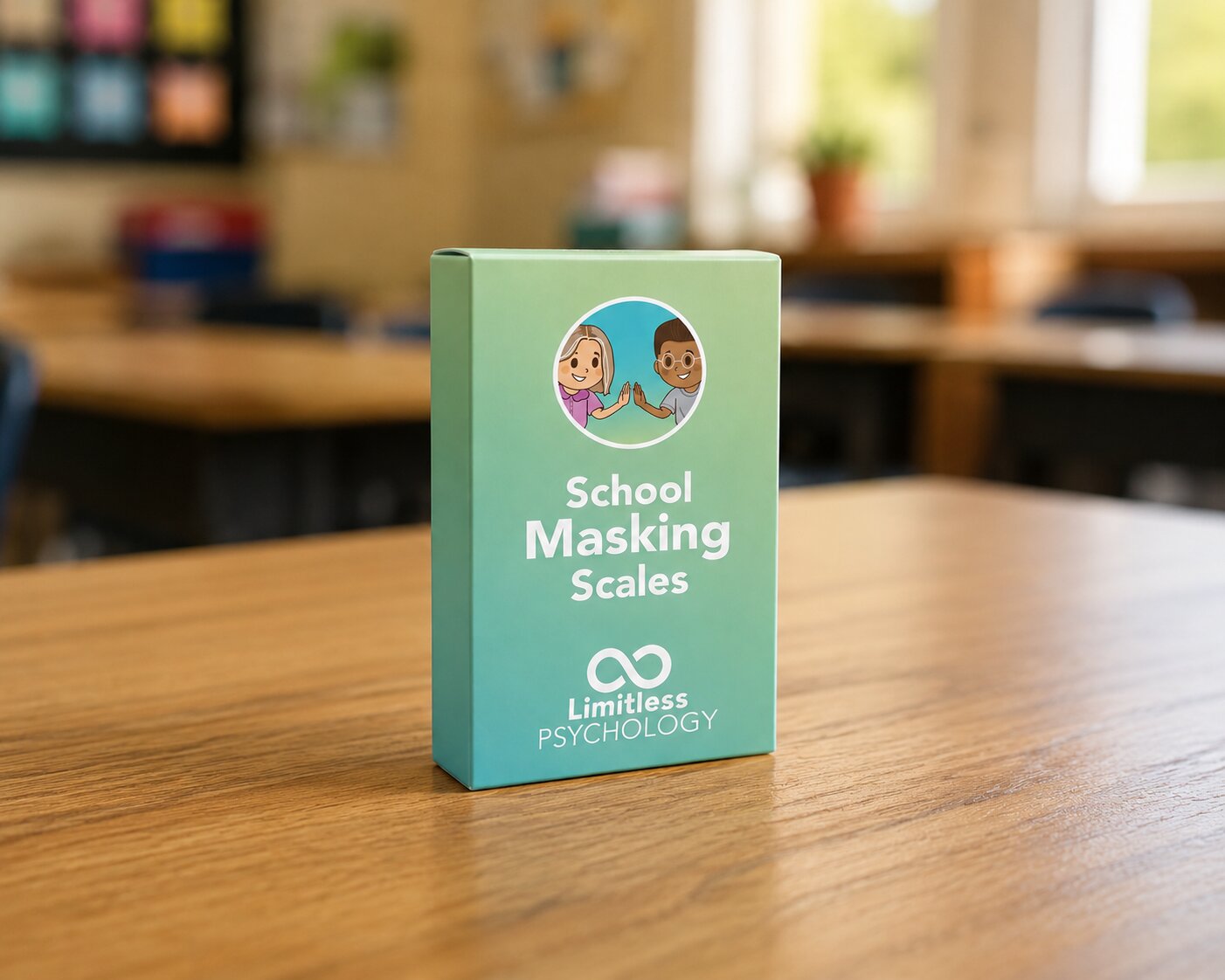 School Masking Scales card pack on a classroom desk